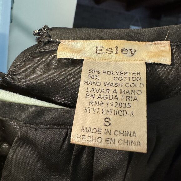 Esley Women's Black Floral Waist Satin Halter Dress Knee Length Size Small - Picture 4 of 12